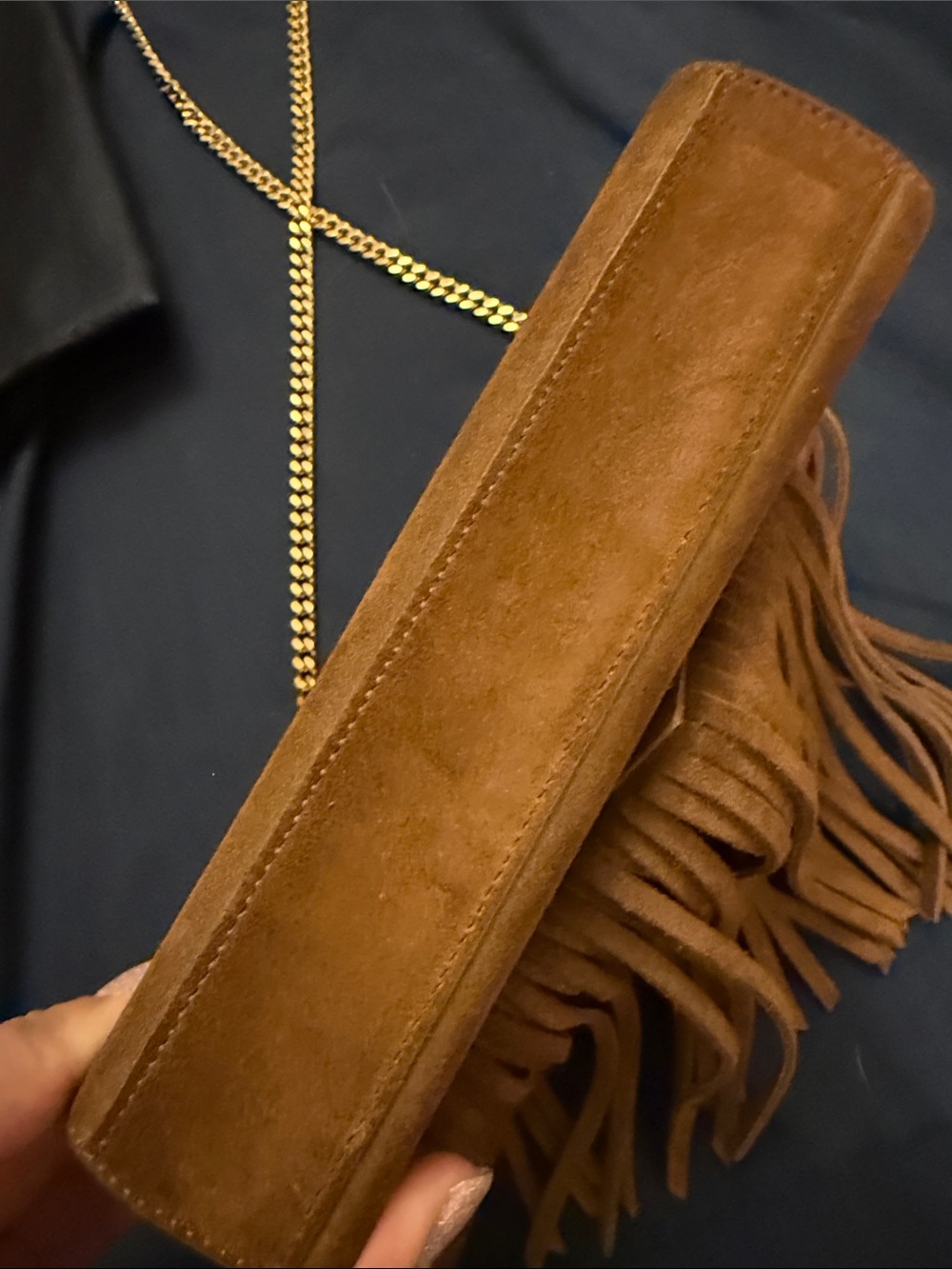 Saint Laurent Brown Suede Fringe Shoulder Bag with Gold YSL Hardware - Picture 8 of 17